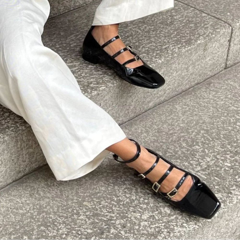 Alohas Luke Onix Black Leather Ballet Flats - 39